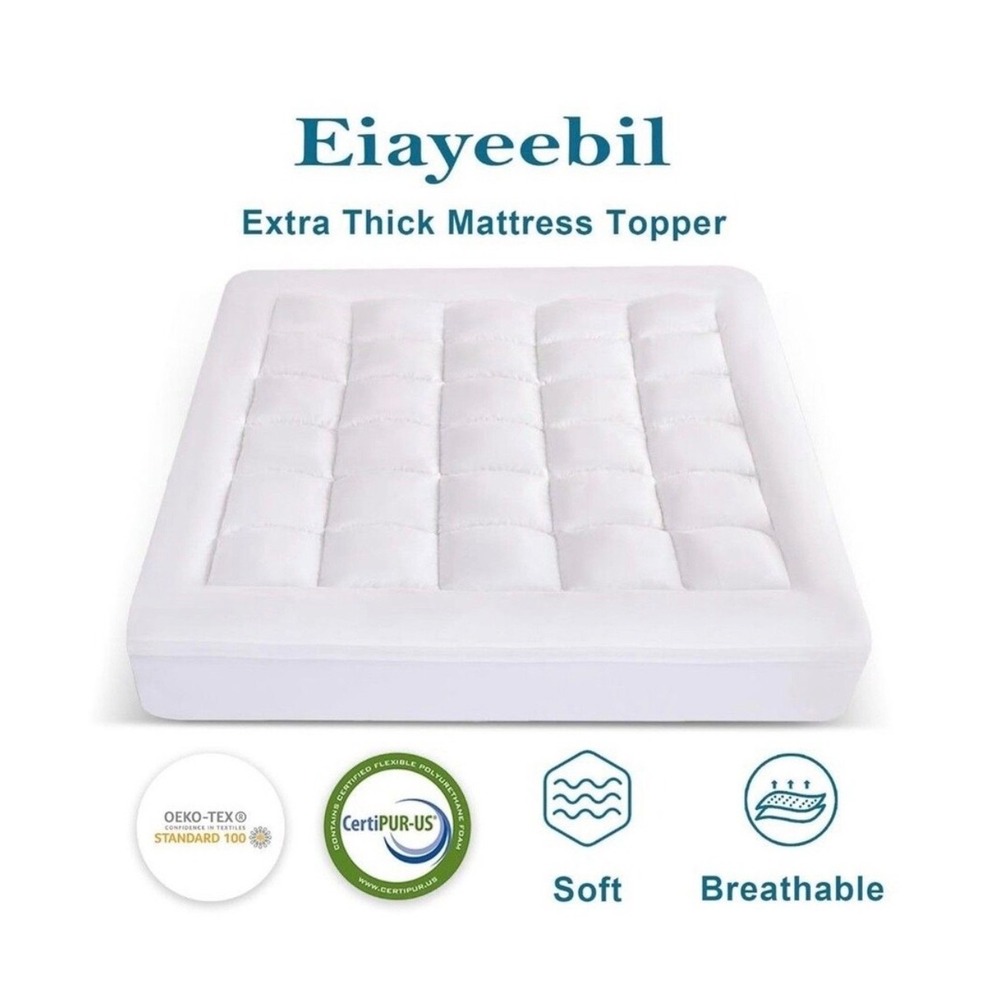 Eiayeebil Twin XL Extra Thick Mattress Topper Deep Pocket Down Alternative White